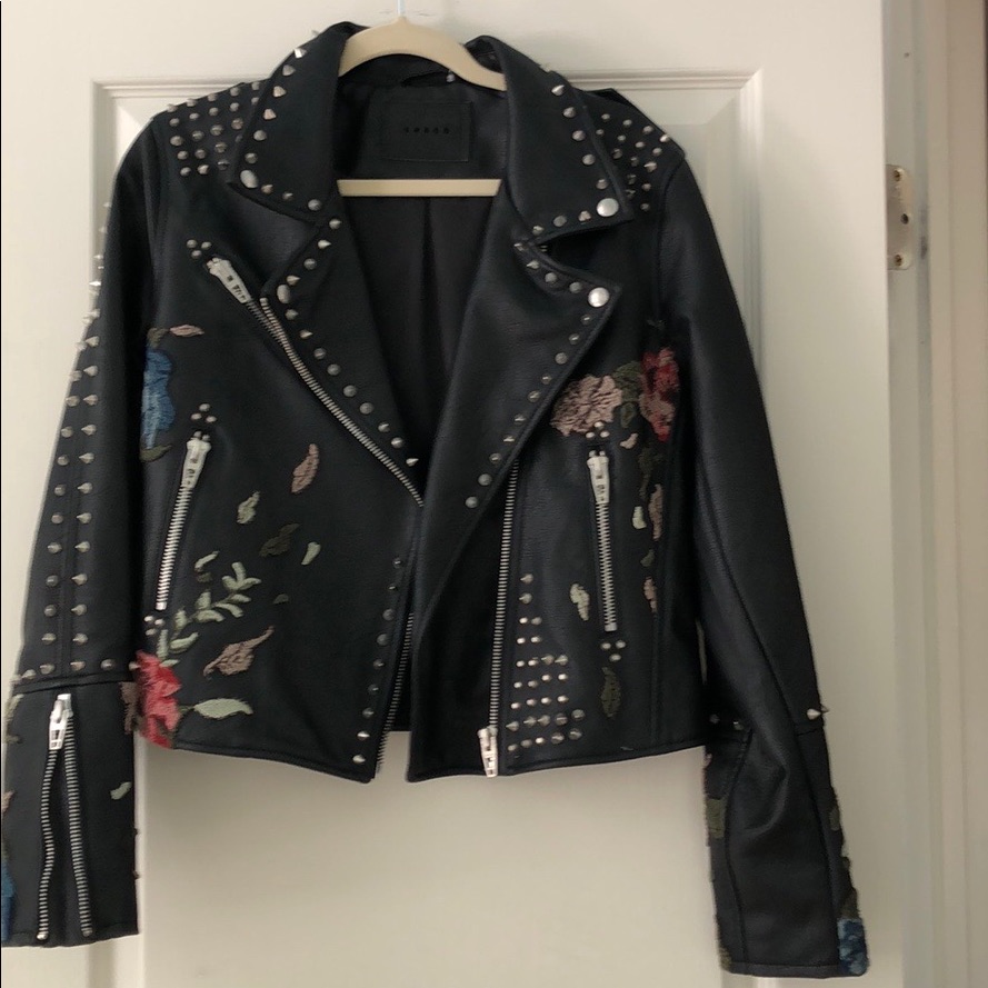 Blank Nyc Embroidered Studded Faux Leather Jacket